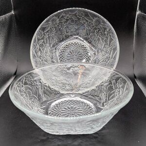 Vintage Indiana Glass Pineapple Floral Clear Pattern Salad Bowl 7.5" Wide